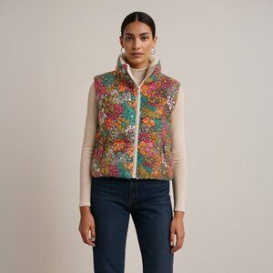 A502 • Sequin Floral Puffer Vest with Fleece Lining
